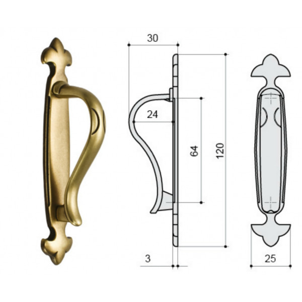 Ручка-скоба 64 мм с накладкой, отделка бронза матовая